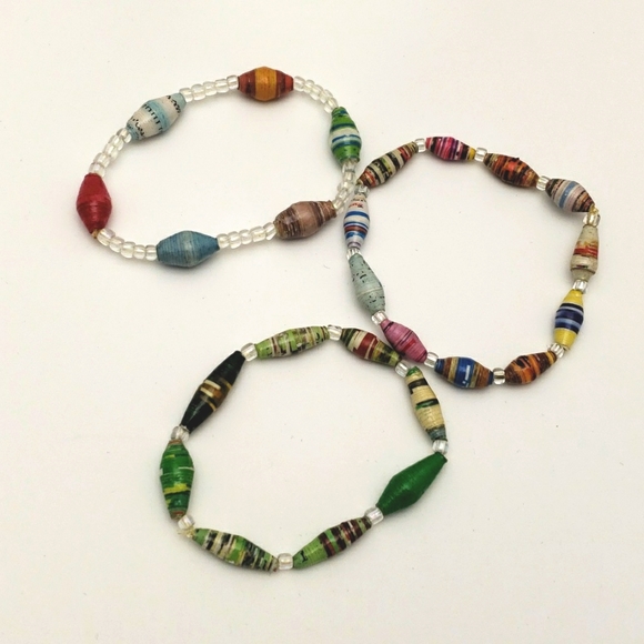 Set of 3 handmade paper bead bracelets - Picture 1 of 2